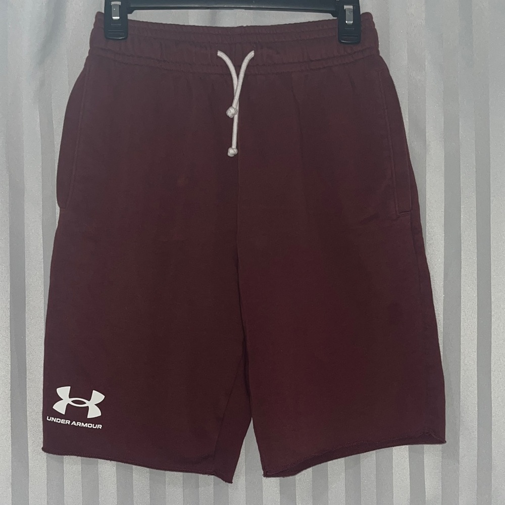 Under Armour Men’s Maroon Athletic Shorts with White Logo